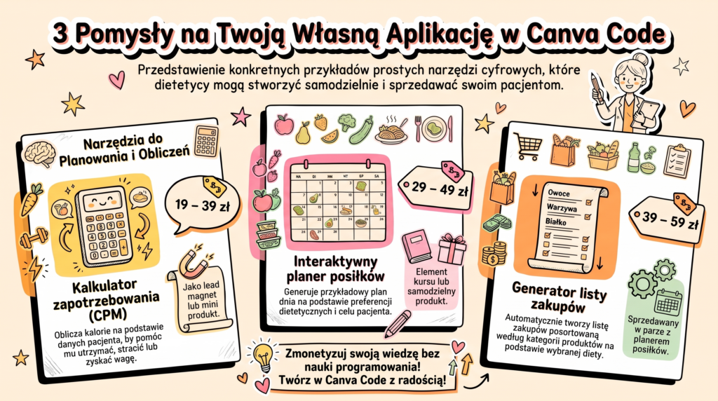 Kalkulator zapotrzebowania kalorycznego zrobiony w Canva Code