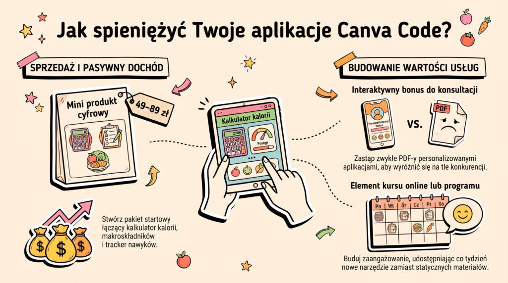 Kalkulator zapotrzebowania kalorycznego zrobiony w Canva Code