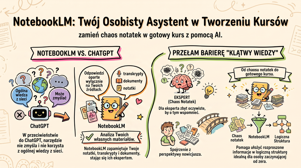 NotebookLM z wgranymi materiałami do kursu online
