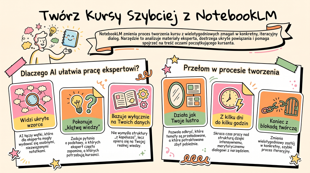 NotebookLM z wgranymi materiałami do kursu online