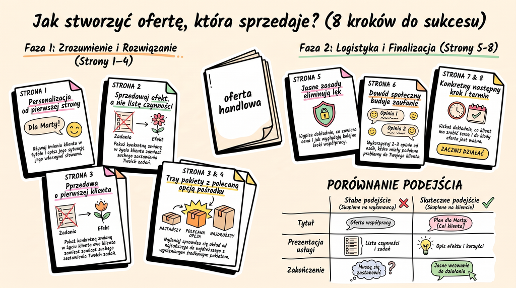 Jak zrobić ofertę dla klienta w Canvie: strona z trzema pakietami w kolorach marki