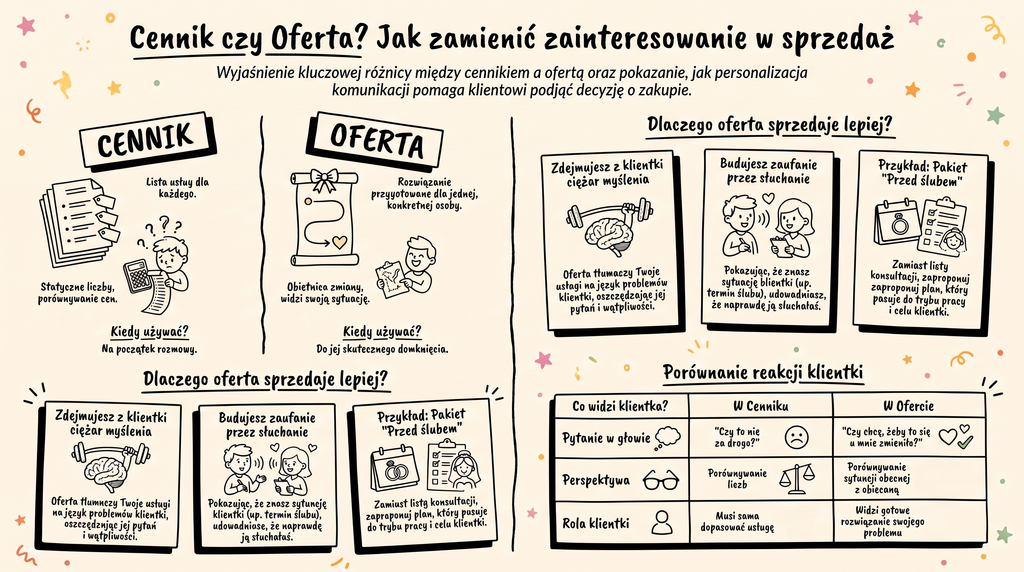 Jak zrobić ofertę dla klienta w Canvie: strona z trzema pakietami w kolorach marki
