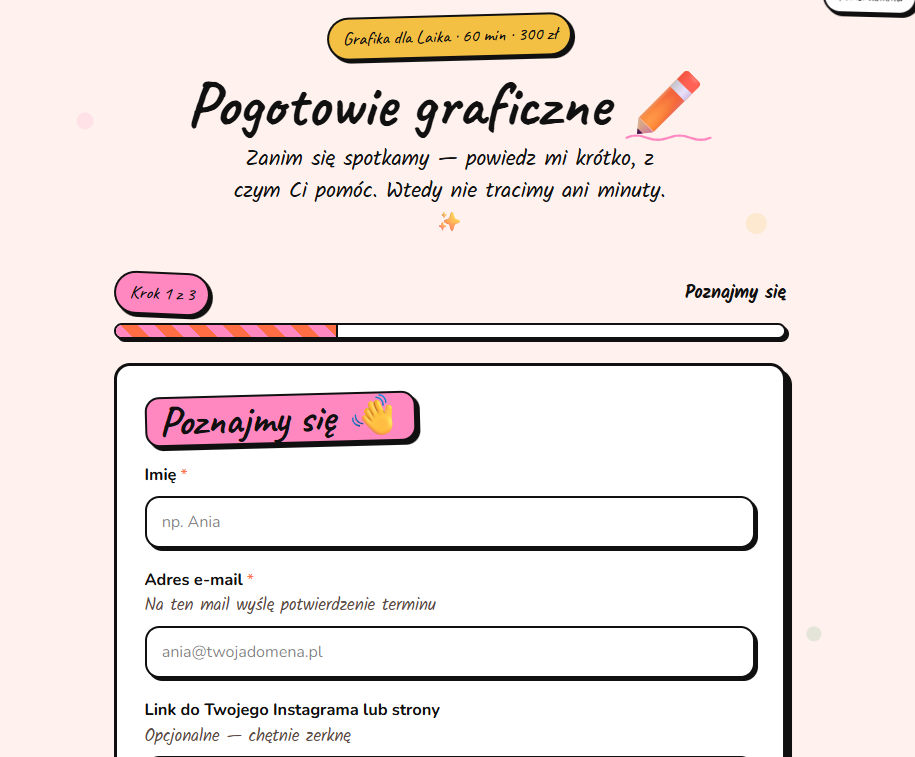 Formularz z pytaniami i zapisem maila zbudowany w Lovable