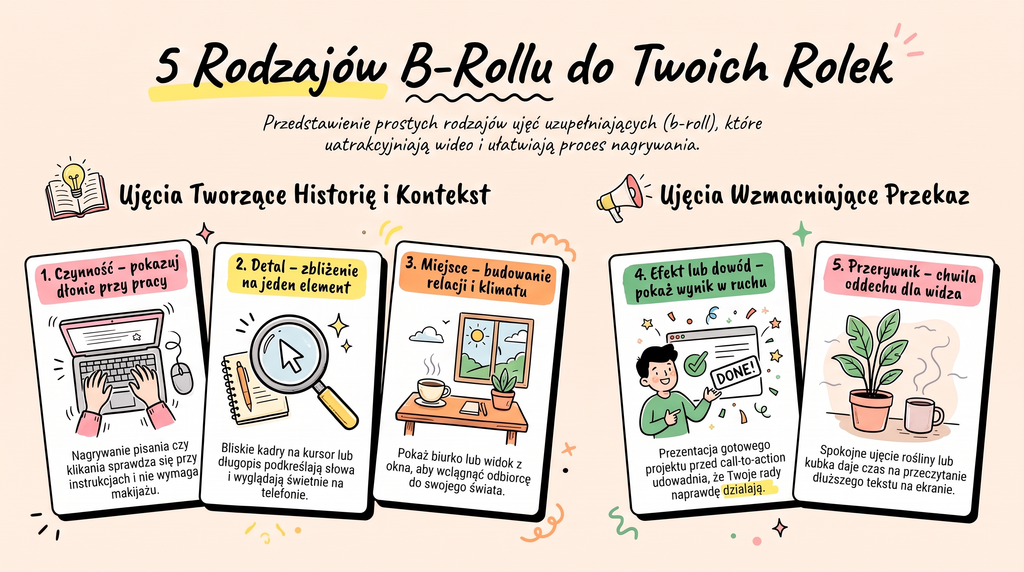 A-roll i b-roll w praktyce: nagrywanie rolki telefonem i ujęcia dodatkowe do montażu w Canvie
