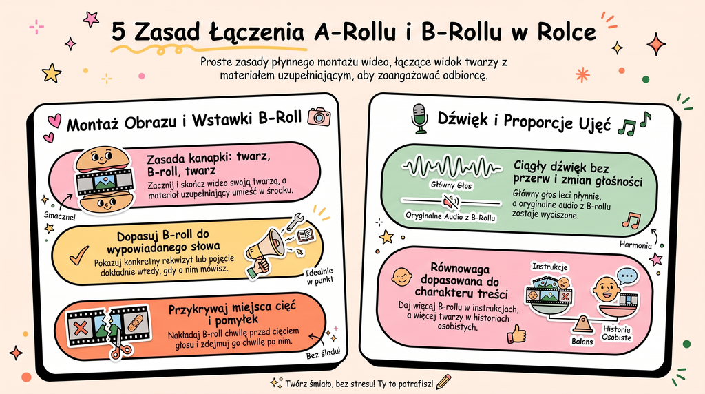 A-roll i b-roll w praktyce: nagrywanie rolki telefonem i ujęcia dodatkowe do montażu w Canvie