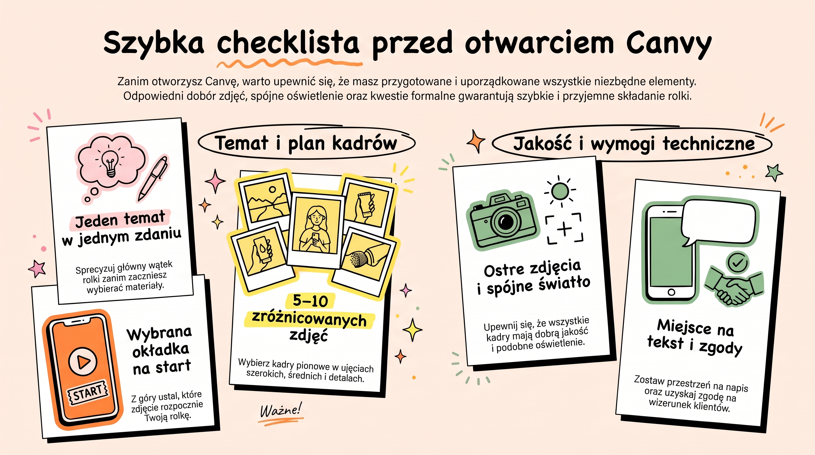Jak zrobić rolkę ze zdjęć w Canvie: pionowy projekt rolki złożony z kilku zdjęć z napisami