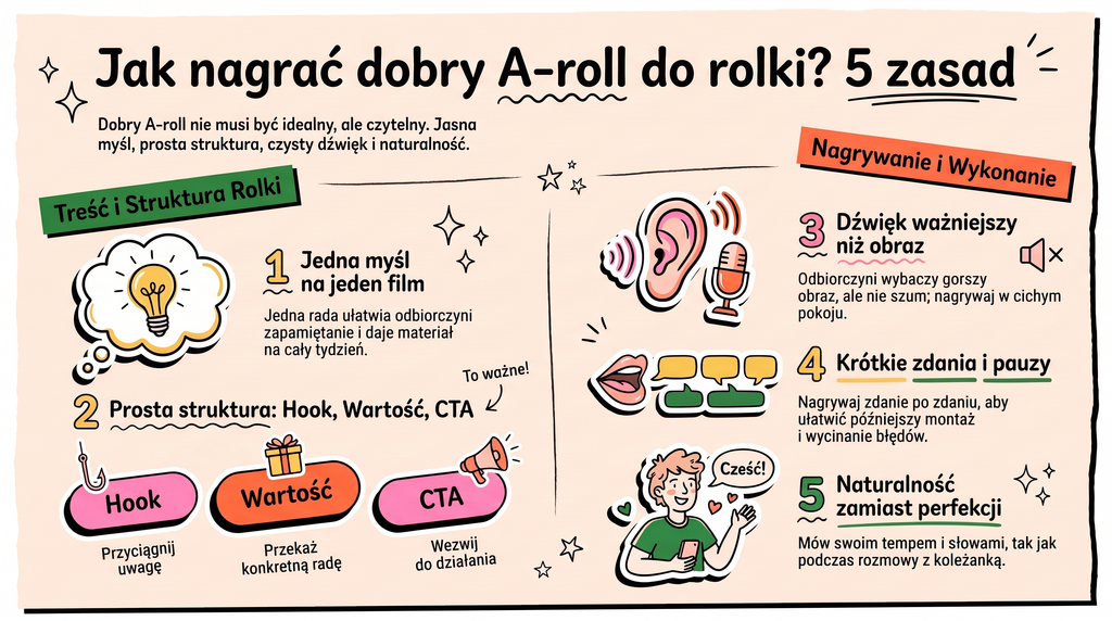 A-roll i b-roll w praktyce: nagrywanie rolki telefonem i ujęcia dodatkowe do montażu w Canvie