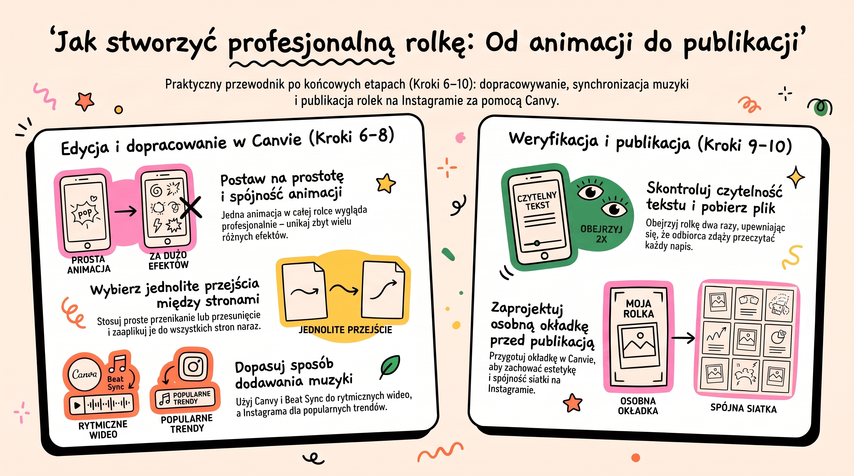 Jak zrobić rolkę ze zdjęć w Canvie: pionowy projekt rolki złożony z kilku zdjęć z napisami